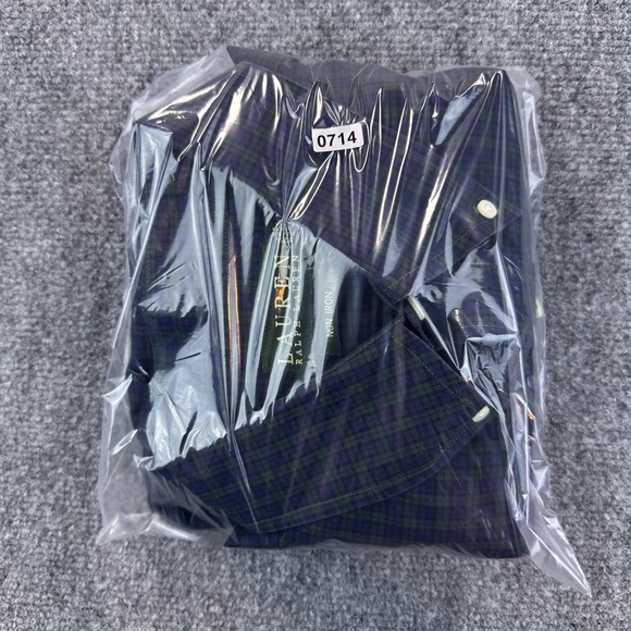 Lauren Ralph Lauren Button Down NON-IRON Shirt Men's 17.5-32/33 Blue Green Check - Picture 10 of 10